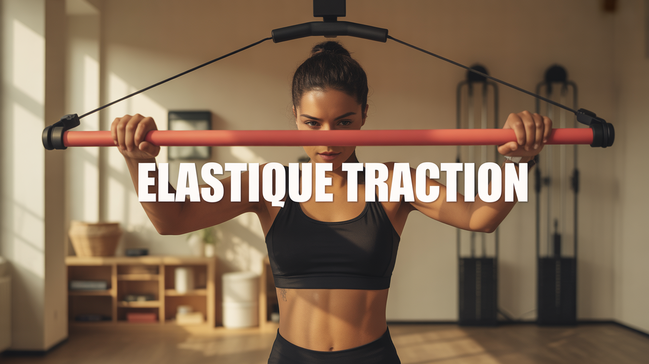 Femme utilisant elastique traction a la barre en salle lumineuse