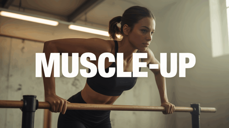 athlete femme effectuant muscle up barre