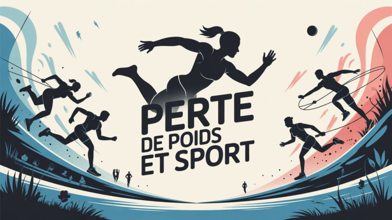 Silhouette en mouvement, sports variés et texte perte de poids et sport
