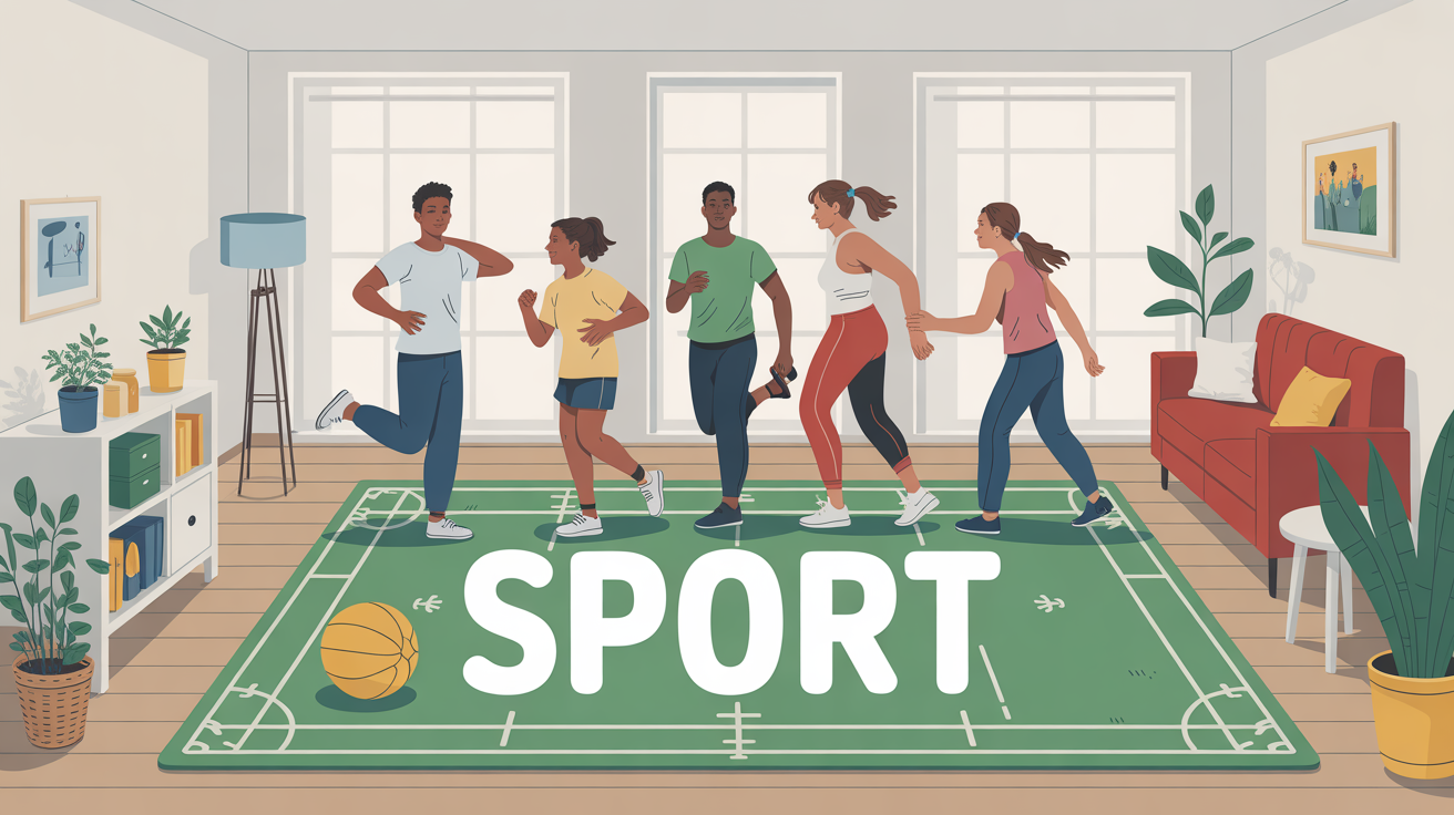 salon lumineux avec sport à la maison ambiance positive