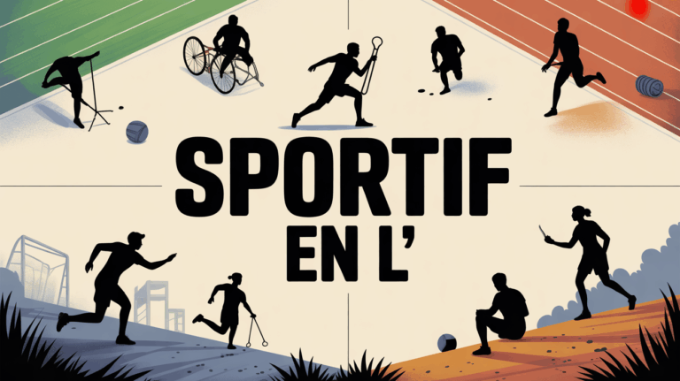 illustration sportif en l, silhouettes sports et objets, ambiance energetique