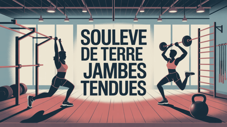 Soulevé de terre jambes tendues ambiance lumineuse gym silhouettes