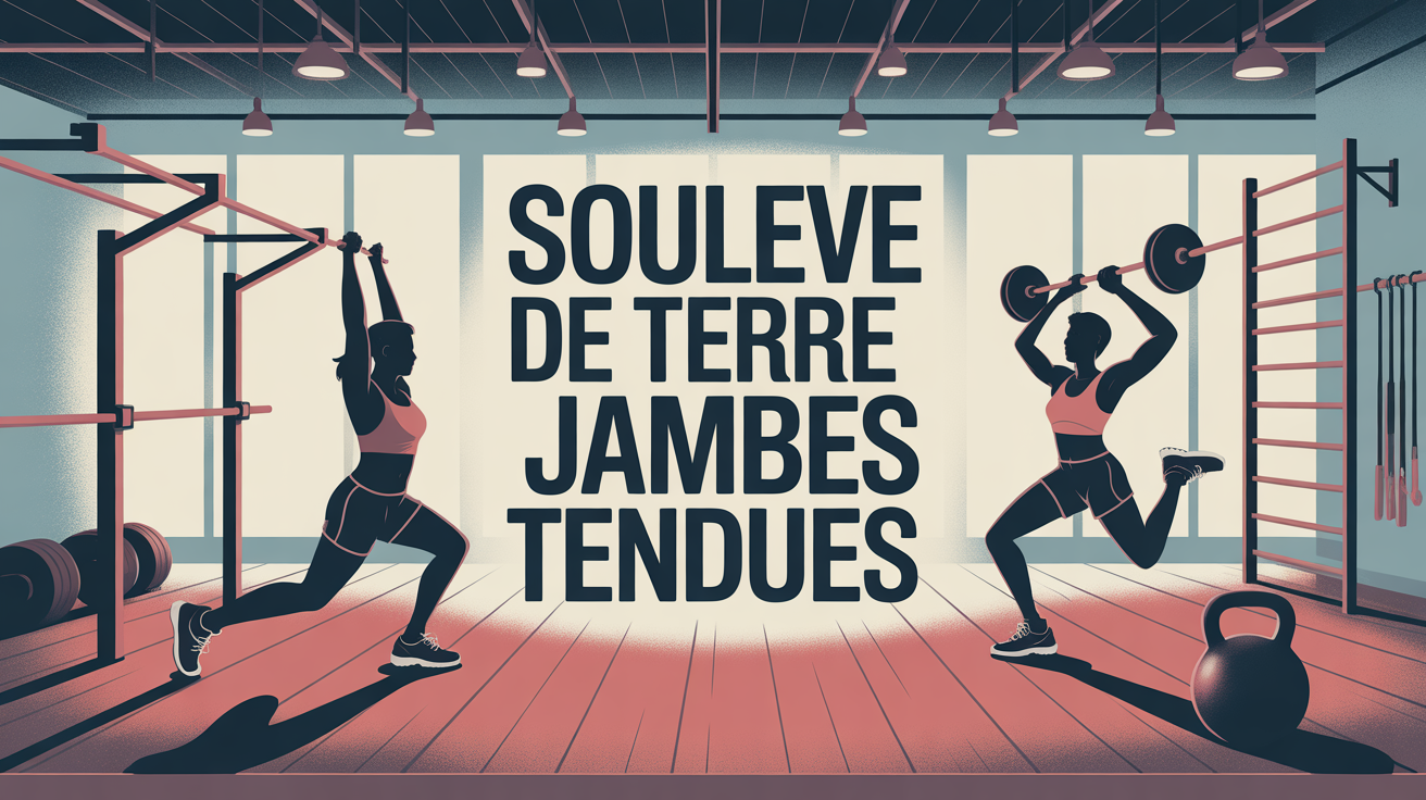 Soulevé de terre jambes tendues ambiance lumineuse gym silhouettes