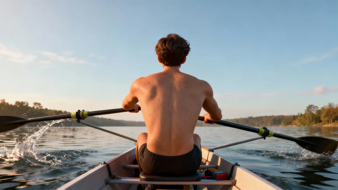 femme aviron rameur abdominaux sculptés extérieur