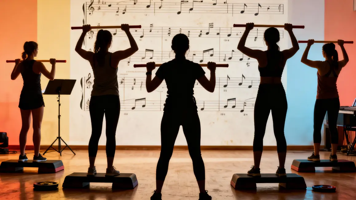 Femmes réalisant le BodyPump sur step et barres en studio