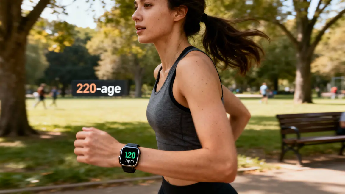 Femme marche rapide cardio-training montre sport parc