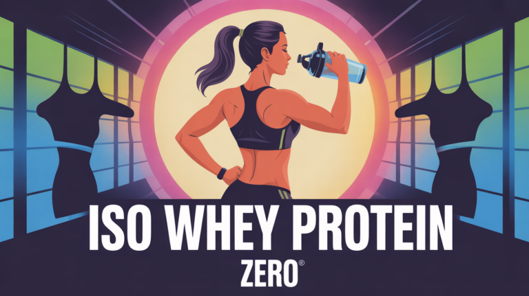 Femme sportive secoue shaker Iso Whey Protein Zero dos musculation
