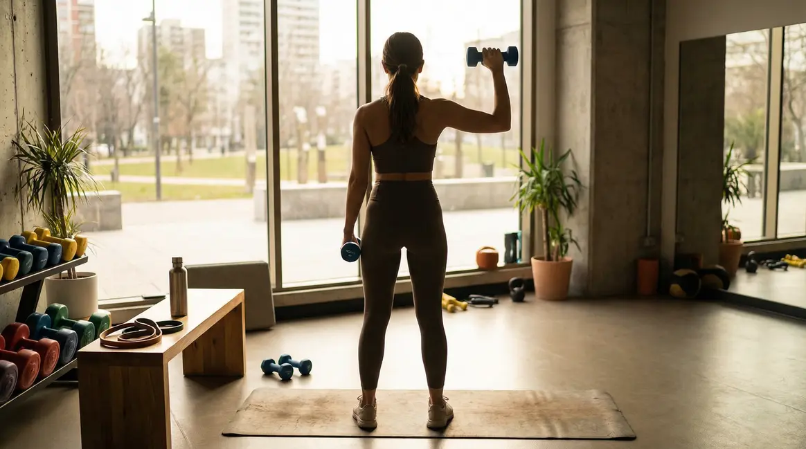 Femme musculation haltères salle moderne
