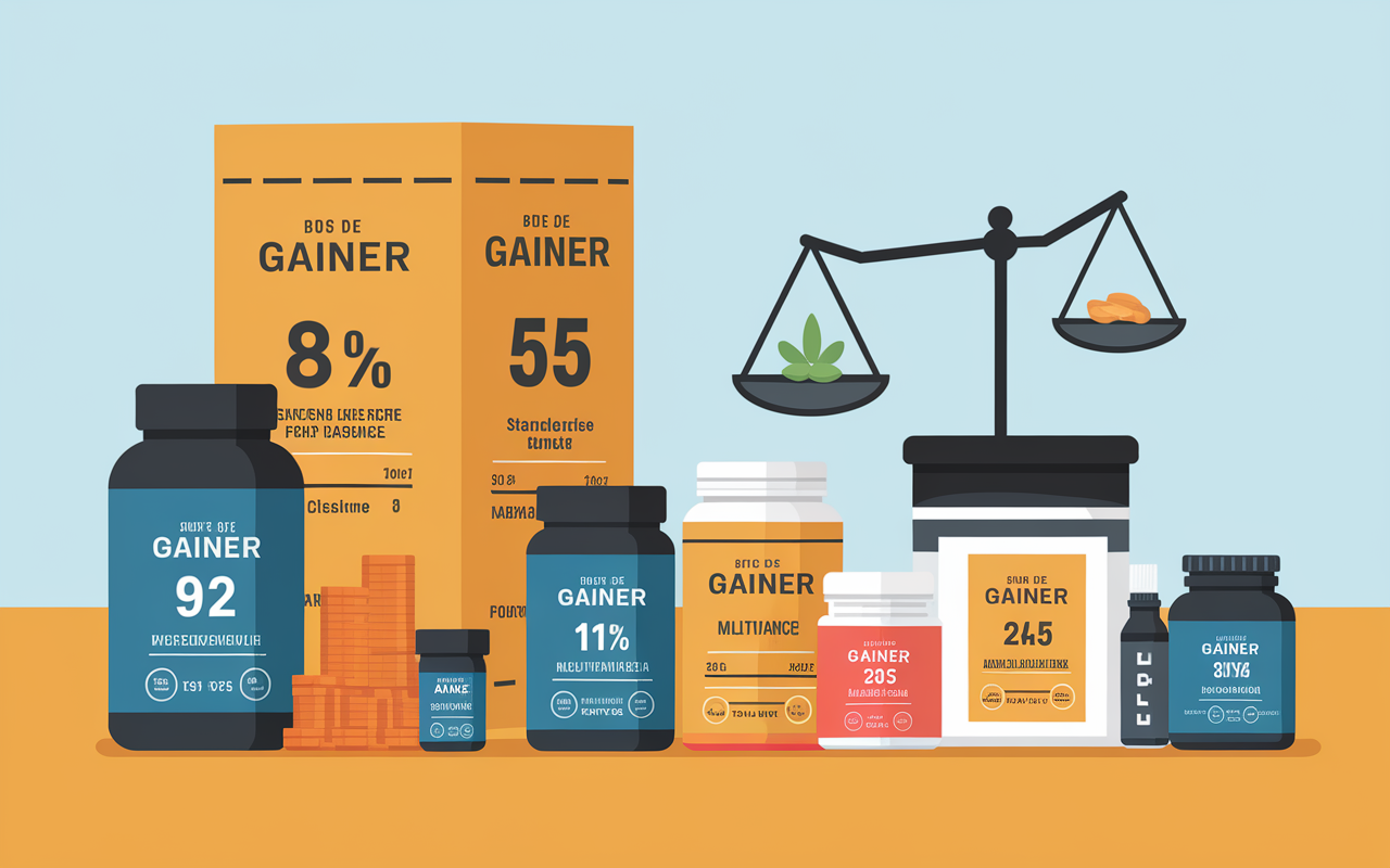 Tableau visuel comparatif gainer proteines barres pour grossir