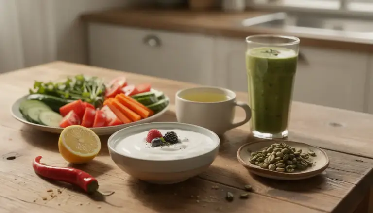 vue aliments naturels ventre plat sur table
