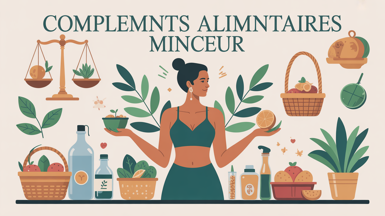 complement alimentaire pour maigrir silhouette et objets symboliques