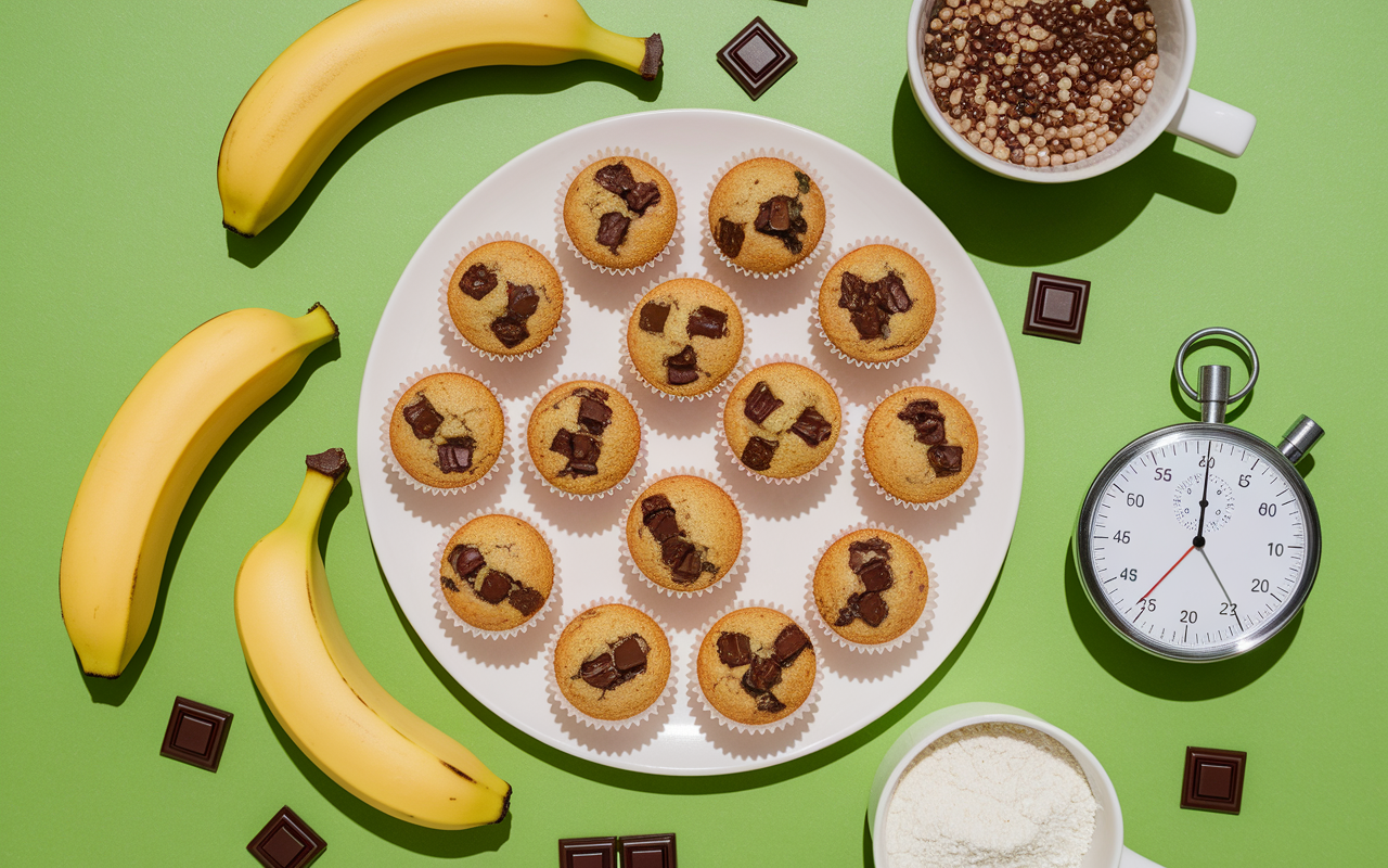 Assiette de muffins banane chocolat healthy rapide