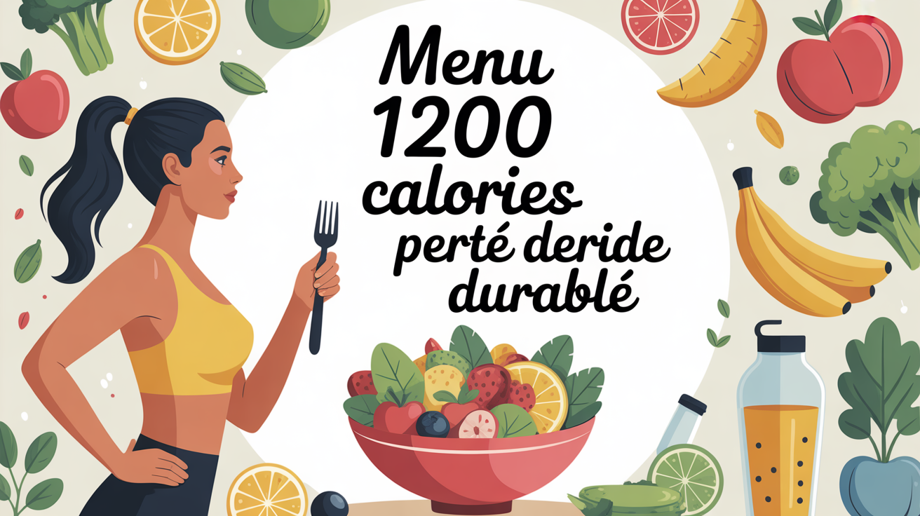 regime 1200 calories menu silhouette femme plat coloré