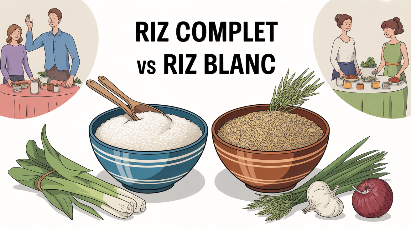 riz complet ou riz blanc illustration famille bol