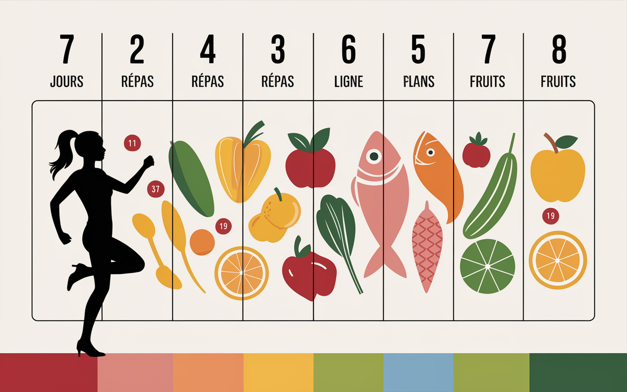 Tableau menus 1800 calories par jour sur 7 jours