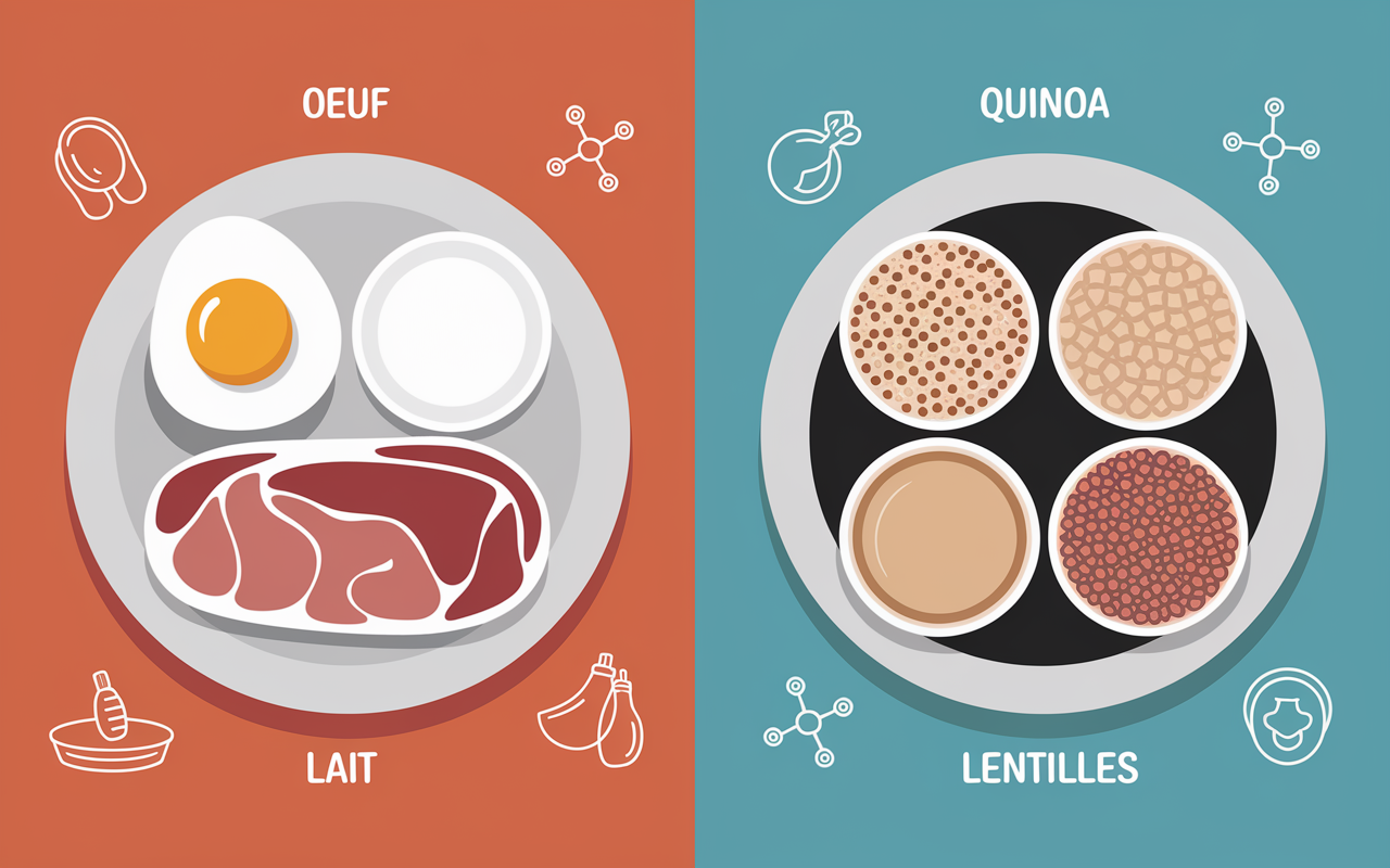 assiettes aliments 8 acides amines essentiels sources