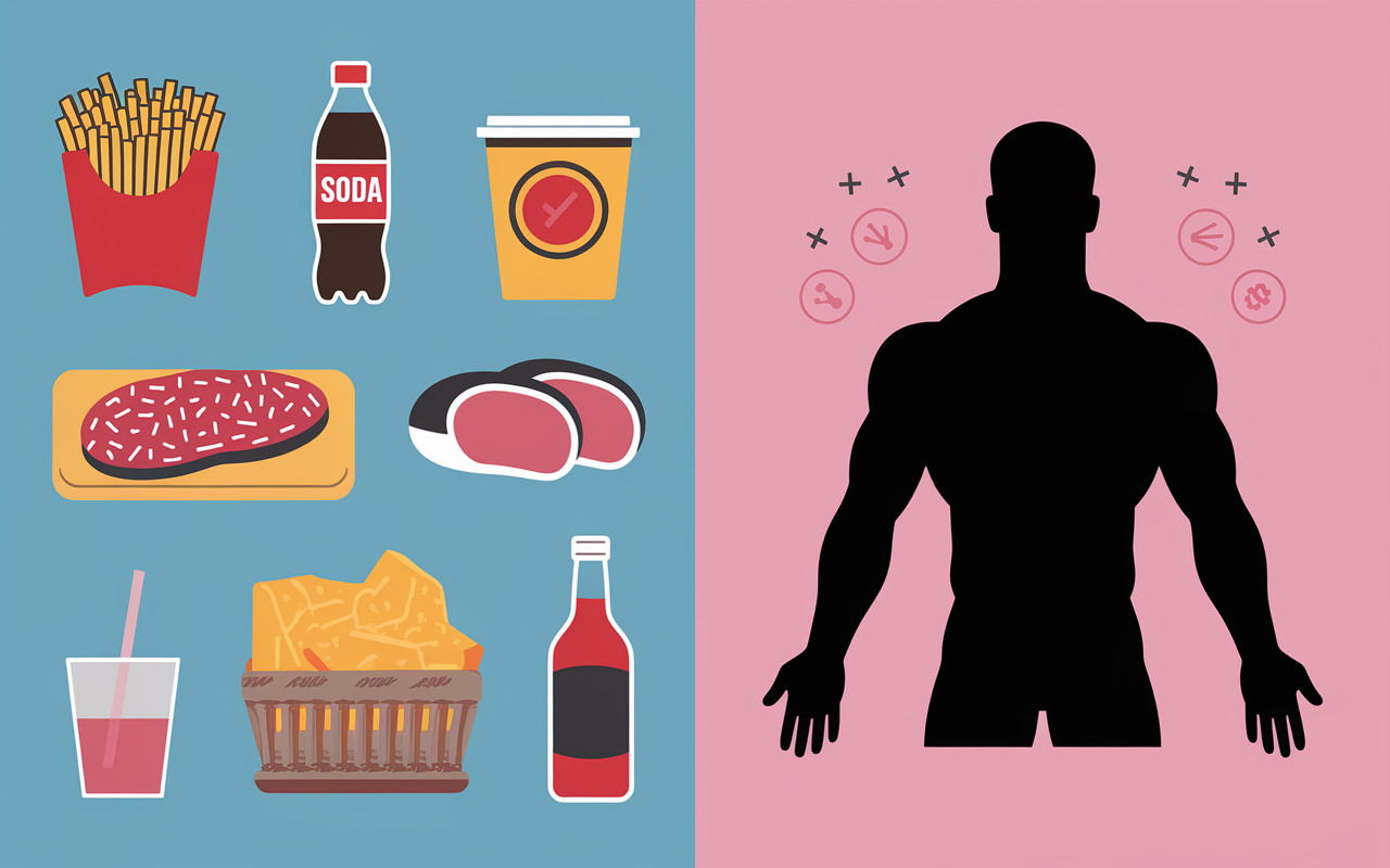 Tableau aliments mauvais pour les muscles et muscle affaibli