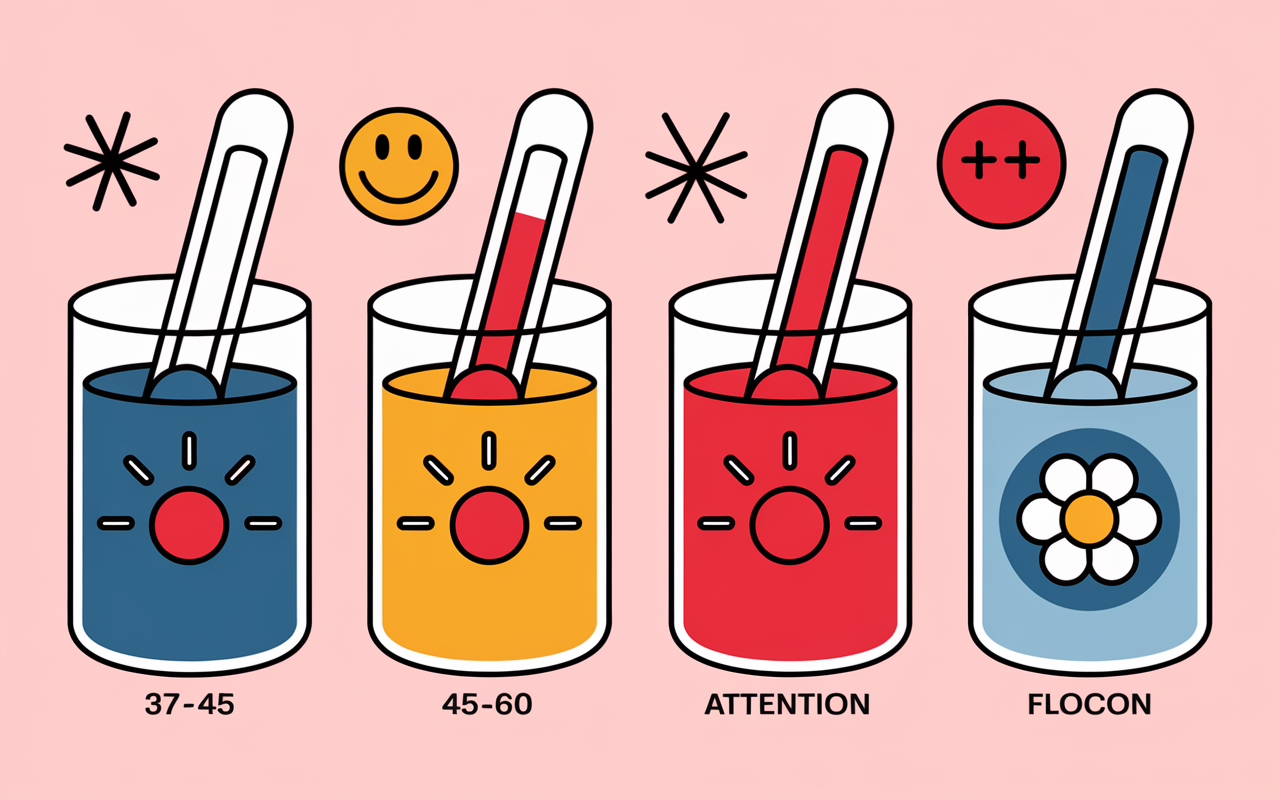 quatre verres eau chaud matin thermometre symboles