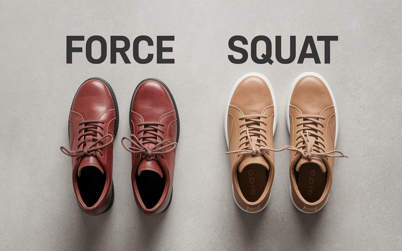 deux chaussures musculation plate et talon surélevé