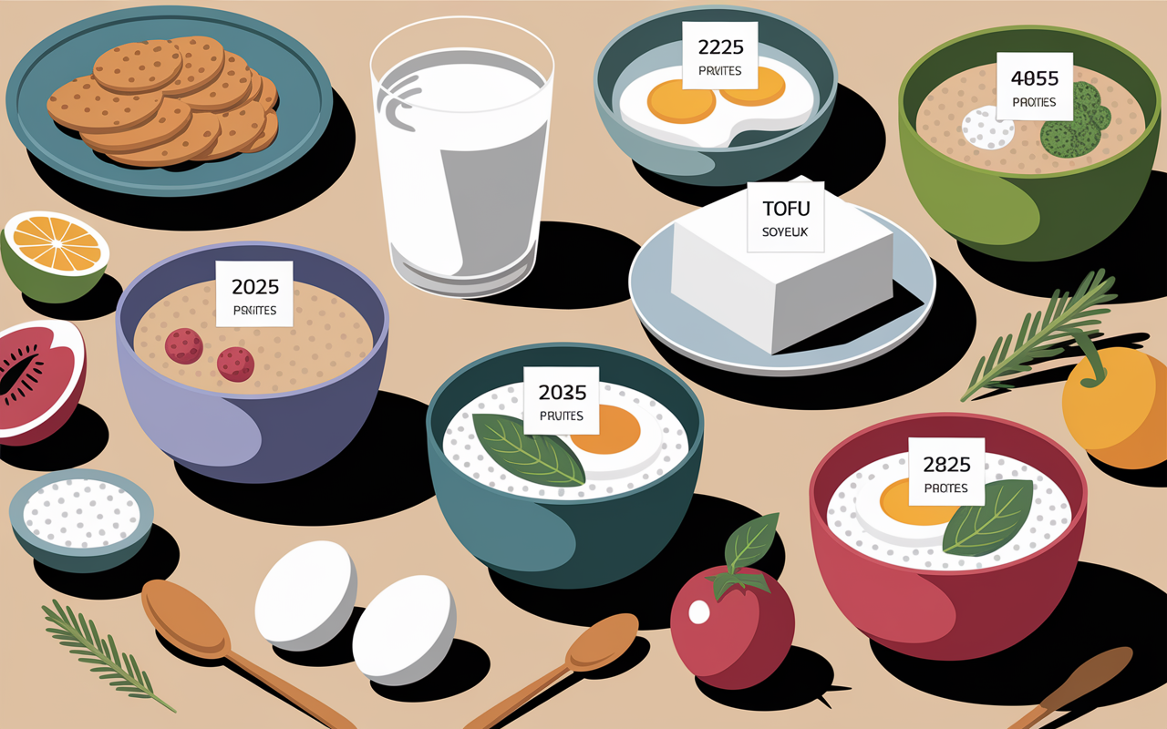 Différents ingrédients pour porridge proteiné en bols