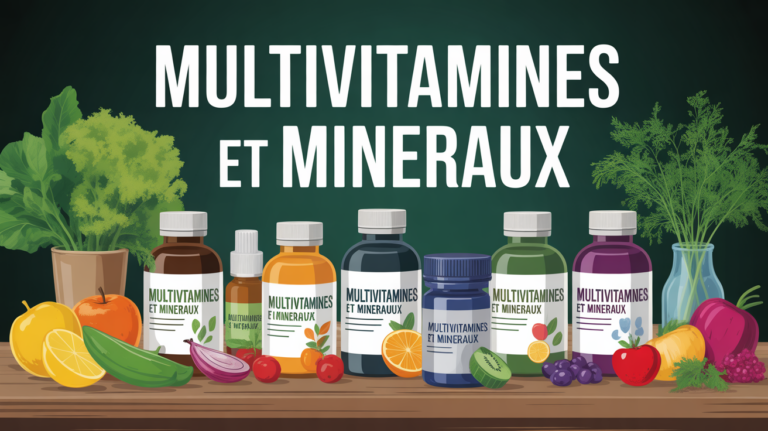 illustration multi vitamines et mineraux flacons legumes
