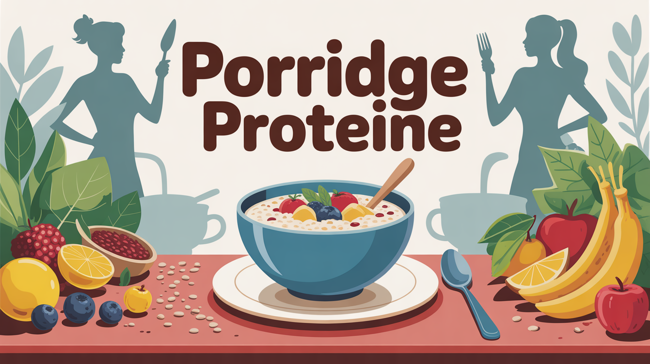 Bol de porridge proteiné au centre d'une table stylisée