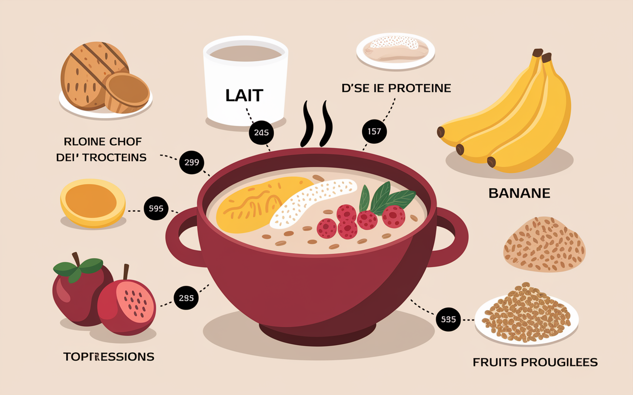 Etapes visuelles d'une recette de porridge proteiné