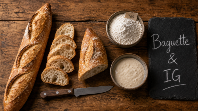 Calories baguette bread : 285 kcal aux 100 g, baguette tranchée et farine T65