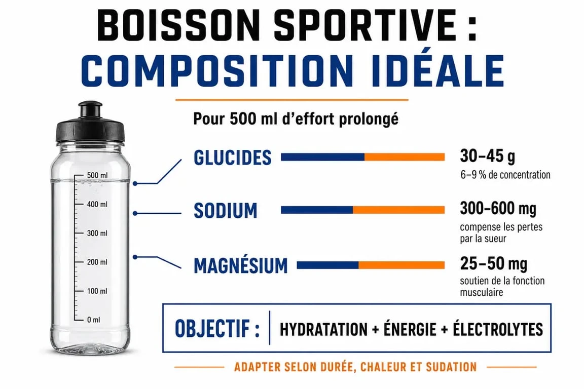 Infographie sur la composition d'une boisson pour le sport idéale