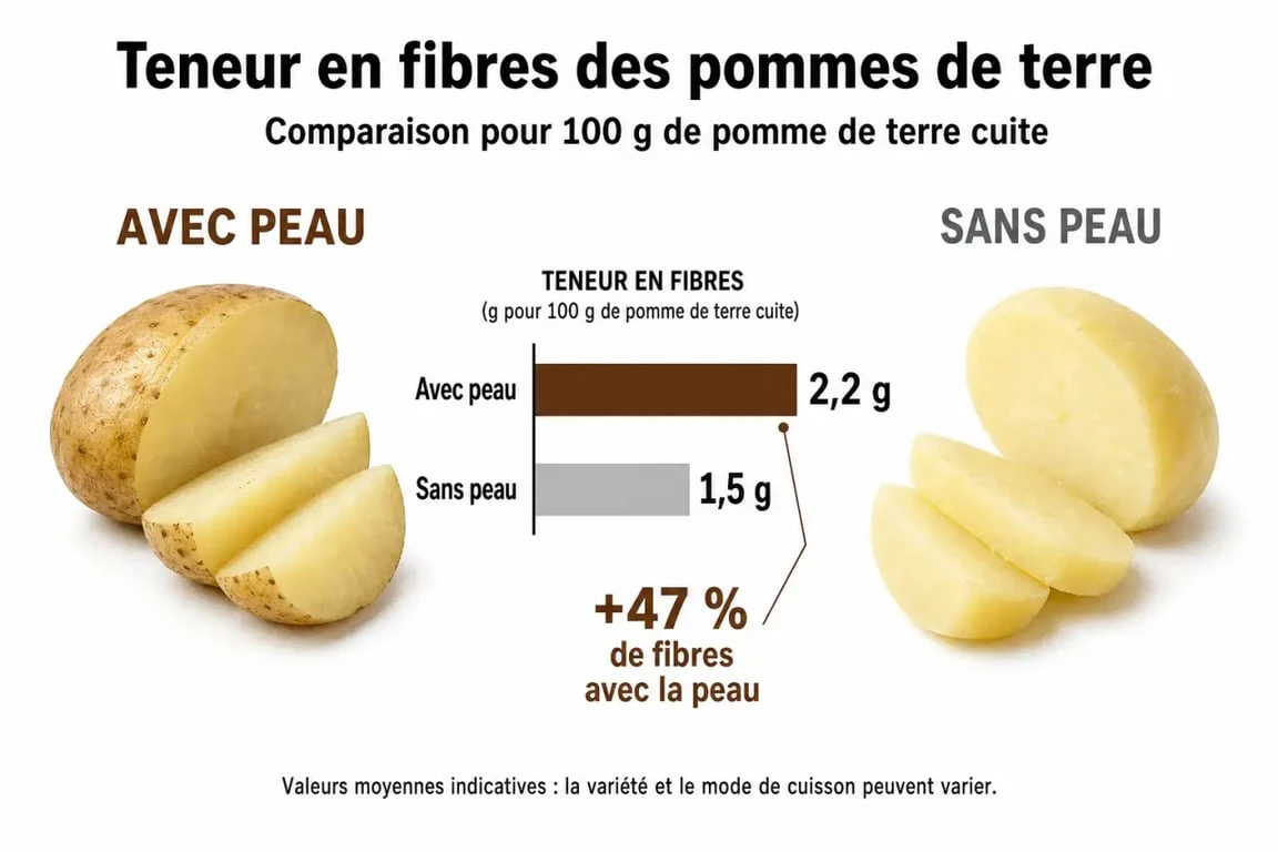 Infographie sur la teneur en fibres dans les pommes de terre selon la préparation