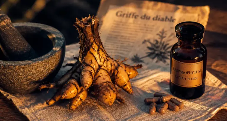 Griffes du diable pour douleurs articulaires : harpagophytum, gélules et flacon