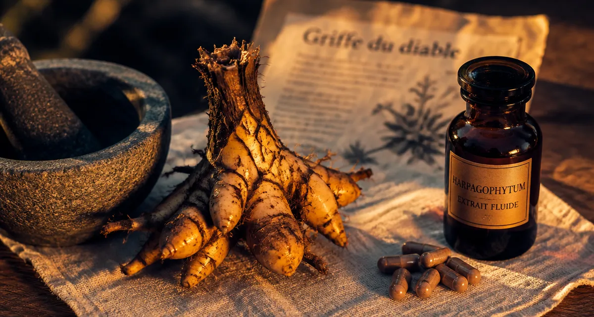 Griffes du diable pour douleurs articulaires : harpagophytum, gélules et flacon