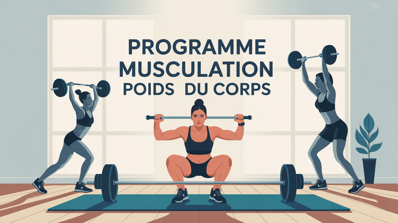 musculation poids du corps programme illustration personne s'entraîne chez soi