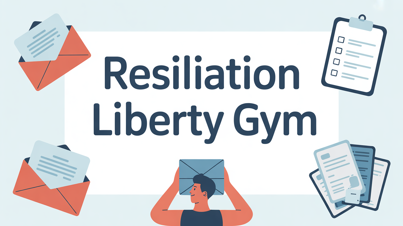 Illustration resiliation Liberty GYM enveloppe recommandee checklist