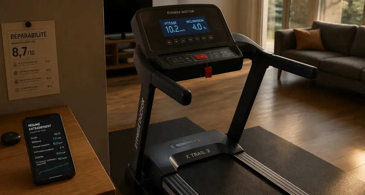 Tapis de course Fitness Doctor X Trail 3 en salon, console allumée