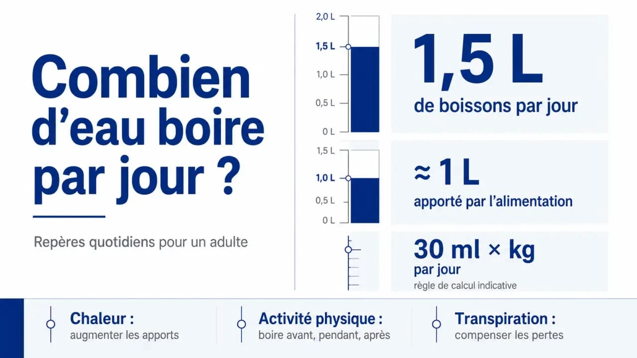 Combien d'eau boire par jour : infographie des repères quotidiens selon le poids et l'activité