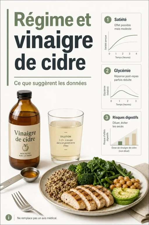 Régime et vinaigre de cidre : visuel scientifique sur les effets, la posologie et les risques