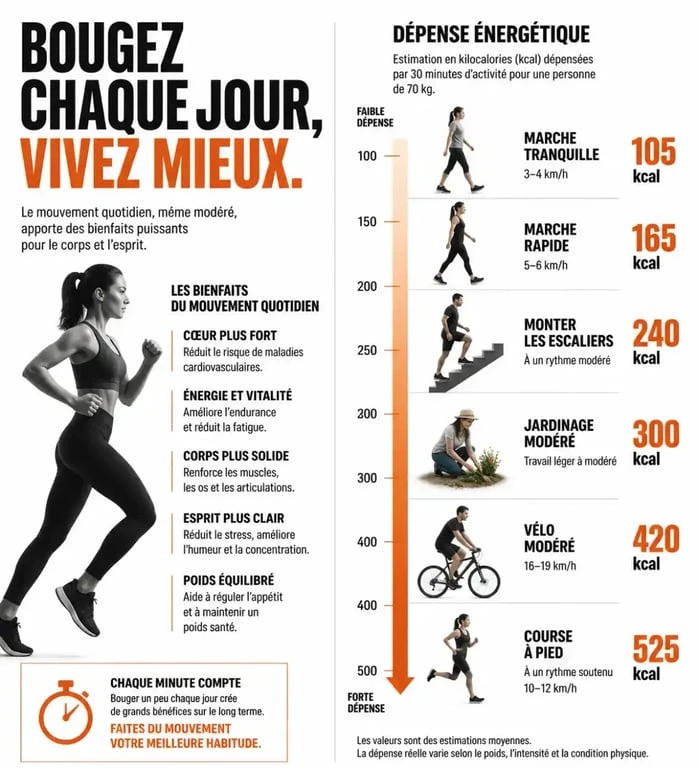 Infographie sur les bienfaits de bouger plus au quotidien pour la santé