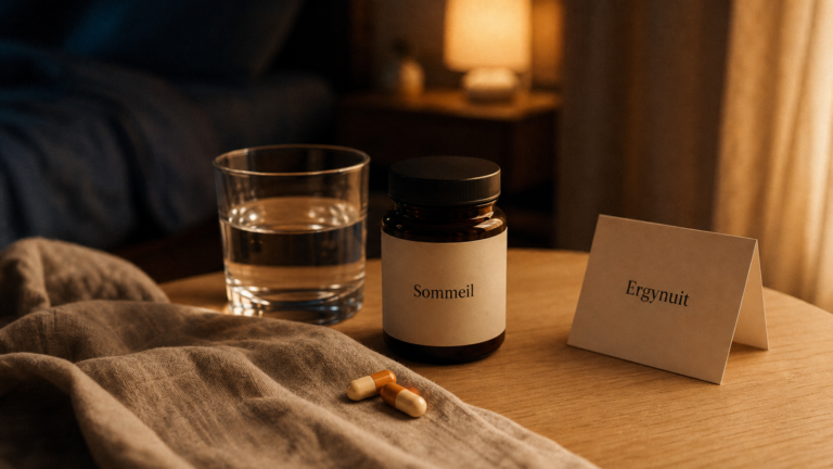 Ergystress sommeil : mélatonine 1 mg, plantes et précautions, compléments au coucher