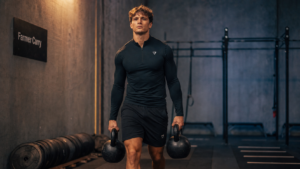 Farmer carry : marche du fermier avec kettlebells, posture droite