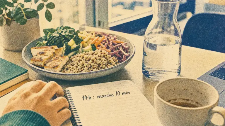 Lutter contre la fatigue de l'après-midi : assiette légère et marche 10 minutes à 14h