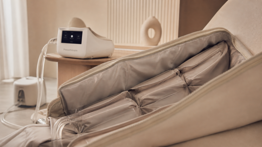 Machine drainage lymphatique : botte de pressothérapie pour jambes lourdes et récupération sportive