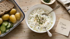 Manger de la faisselle le soir : bol de faisselle nature au citron et ciboulette