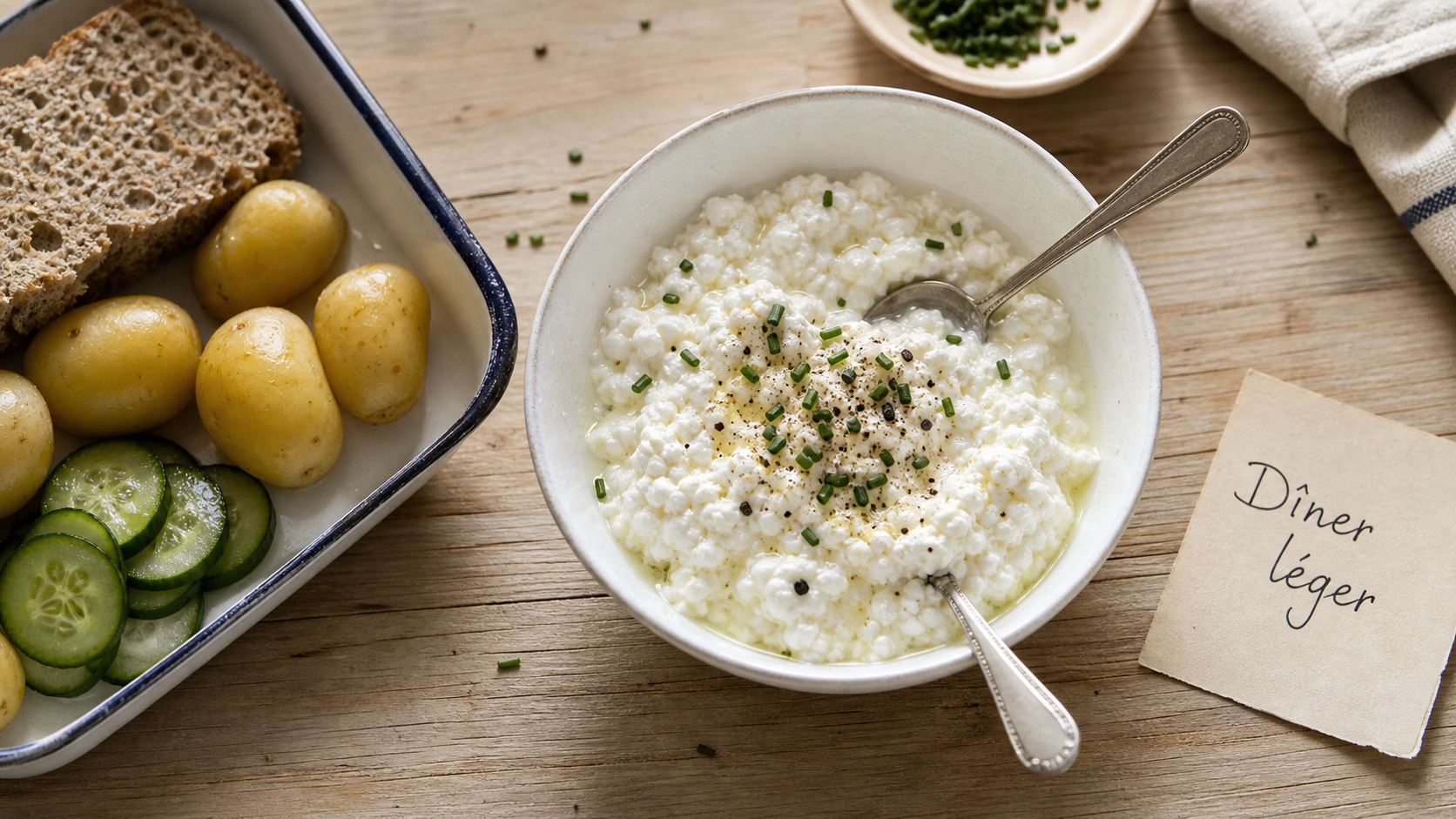 Manger de la faisselle le soir : bol de faisselle nature au citron et ciboulette