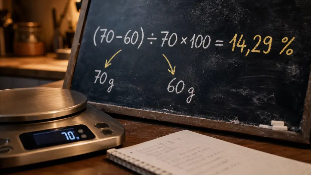 Perte de poids calcul 14,29 % sur balance et ardoise