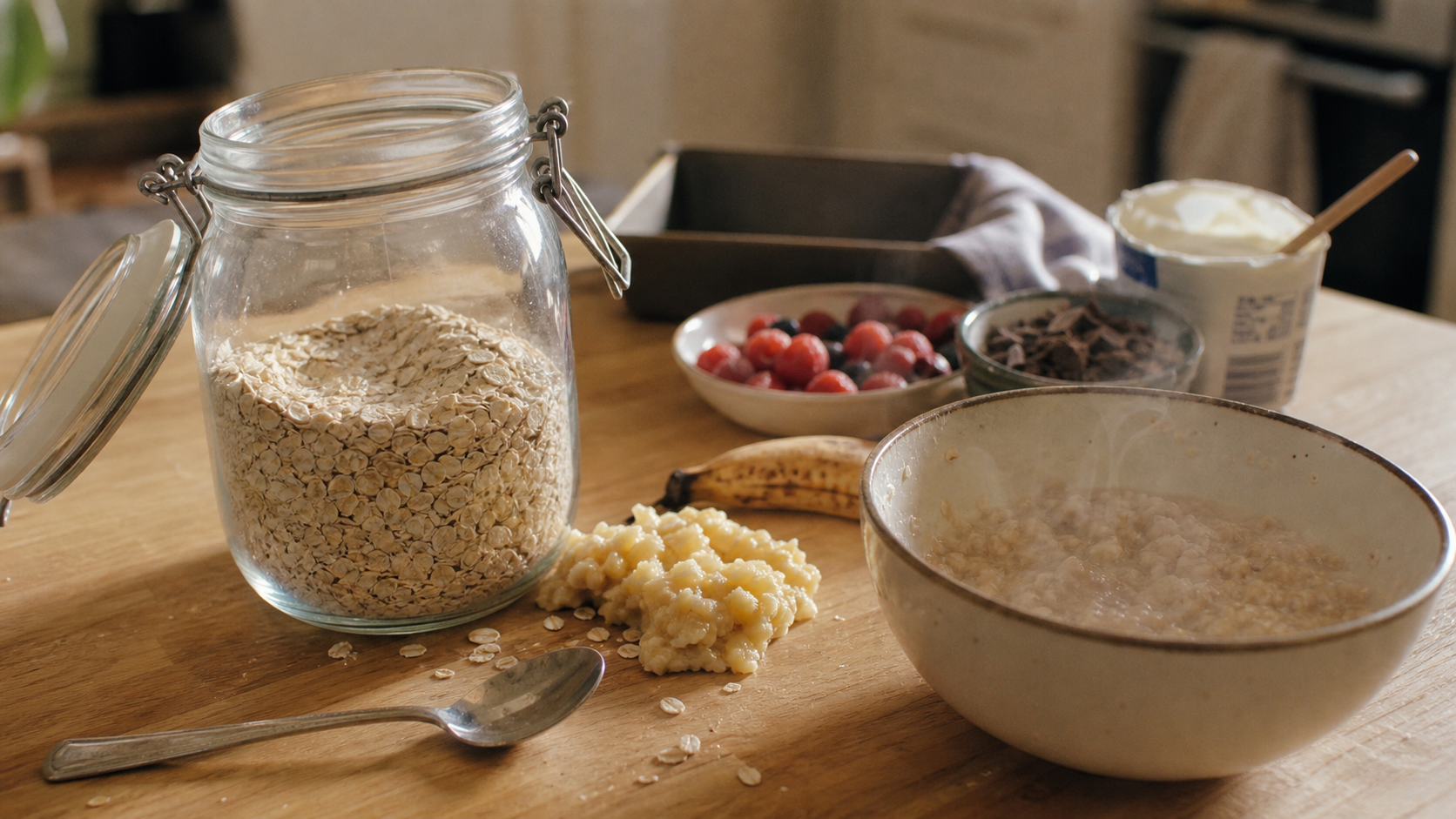 Que faire avec des flocons d avoine : porridge, banane et yaourt, anti-gaspi
