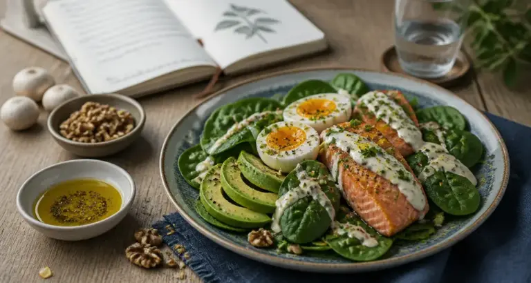 Recette keto : assiette petit-déjeuner saumon, avocat et œufs, moins de 50 g de glucides