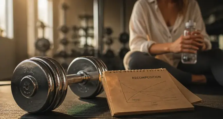 Recomposition corporelle pour perdre du gras sans perdre de muscle, haltère et sport
