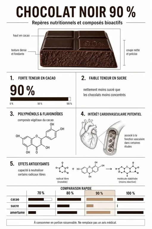 Infographie sur les bienfaits du chocolat noir 90 %
