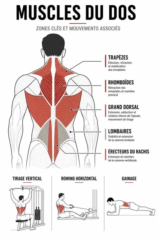 Muscler le dos : schéma des muscles ciblés et des exercices clés